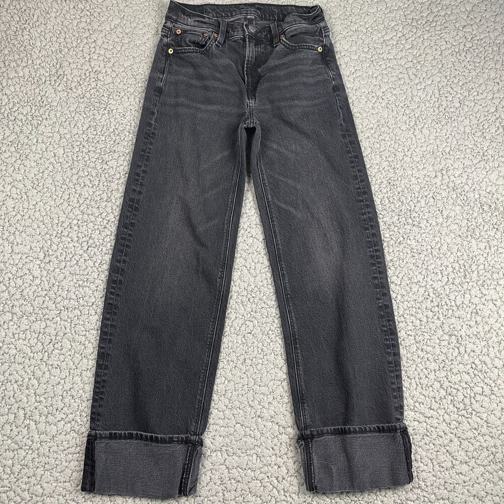 American Eagle Black Stovepipe Jeans Womens 00 Cuffed Hem Straight